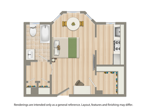 Floor plan for studio, 1 bath, 313 sqft